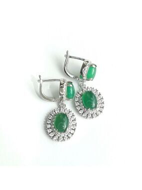 Green Chalcedony CZ Halo Earrings sterling silver